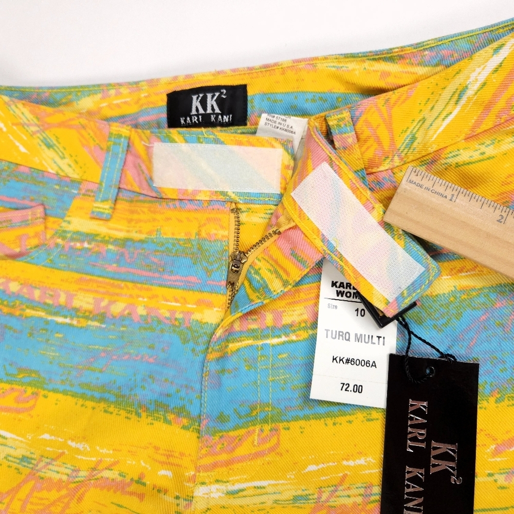 Karl Kani Vintage 90s NWT Turquoise Yellow Flare Denim Jeans 28 Small - Picture 11 of 16